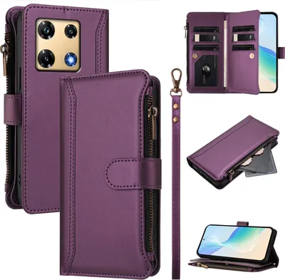 Immagine prodotto di Custodia per Infinix Note 30 Pro, con cerniera, portafoglio in Finto cuoio con tasche per carte, supporto e passante per mano Viola