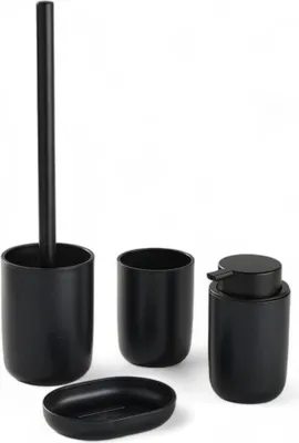 Immagine prodotto di set di accessori da bagno 4 pezzi - OGGI - UTILITY - Bicchiere, dispenser di sapone, scopino - Nero