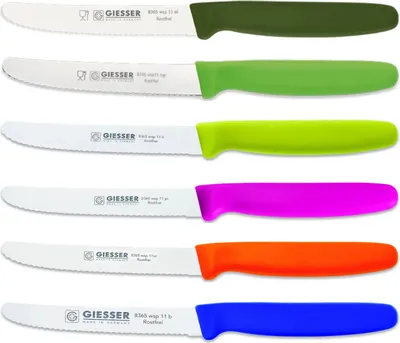 Produktbild von 6er Set bunt Giesser Messer Tomatenmesser Brötchenmesser Allzweckmesser 11cm Welle - 8365 wsp 11-6 ol-hgr-li-pi-or-b
