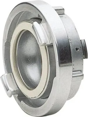 A close-up, angled view of a metal coupling fitting.