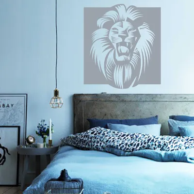 Produktbild von Wandtattoo - Wandaufkleber - Wandtattoo "Afrika Löwe" - 60cm x 55cm silber - Dekoration Küche Wohnzimmer Wand
