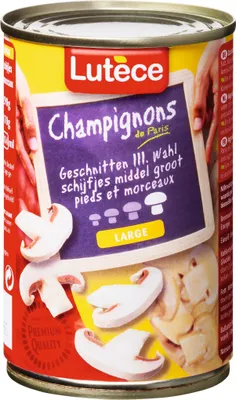Image de Lutèce Champignons 3ème choix coupés ATG 230g bonne qualité 425 ml
