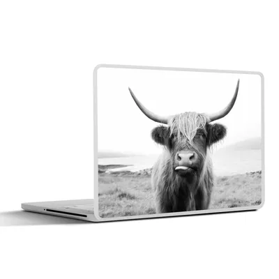 Produktbild von MuchoWow® Laptop Aufkleber Sticker Cover Tiere - Schottischer Highlander - Kuh - Schwarz - Weiß 25x18 cm - Laptop-Deko