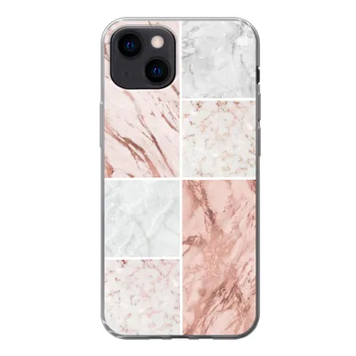 Produktbild von MuchoWow® Handyhülle Schutzhülle Hülle für iPhone 13 mini Marmor - Weiß - Rosa Silikon Softcase Handy Hülle - Softcase