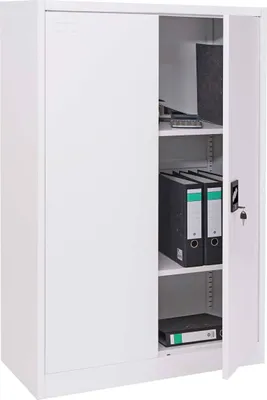 Immagine prodotto di Armadio HWC-H17, armadio in acciaio Armadio per ufficio Armadio, 2 porte con serratura in metallo ~ 140x90x40cm bianco