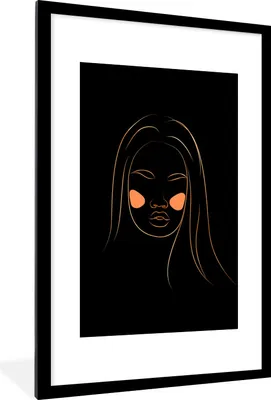 Produktbild von MuchoWow® Gerahmtes Poster Frau - Gold - Rosa - Strichzeichnung 60x90 cm - Poster mit Schwarzem Bilderrahmen Wandposter Rahmen Foto Bilder - Dekoration - Wandposter Wohnzimmer - Hochwertig