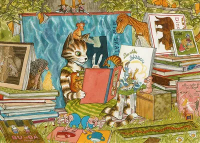Produktbild von Postkarte "Pettersson und Findus: Findus liest"