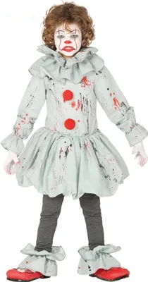 A child wearing a clown costume.