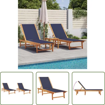 Produktbild von The Living Store Sonnenliegen 2 Stk. Blau Massivholz Akazie und Textilene