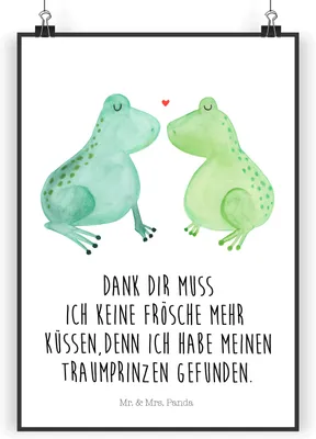 Produktbild von Mr. & Mrs. Panda Bild Frosch Liebe DIN A3 - Weiß - Geschenk, Frösche, Kuss, Kunstdruck, drucke, Hochzeitstag, Freundin, wanddeko, Plakat, Wandbild