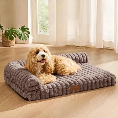 Orthopädisches Hundenest 76x51 cm, waschbarer Bezug, Taupe