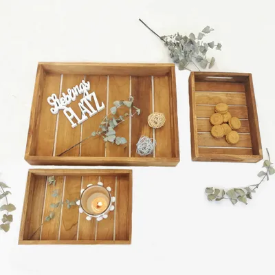 Produktbild von 3 teiliges Serviertablett Set 39x29x5cm - Teakholz