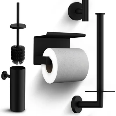 Produktbild von Mirlux Badezimmer Accessoire Set WC 5 teilig Edelstahl Schwarz Wandmontage