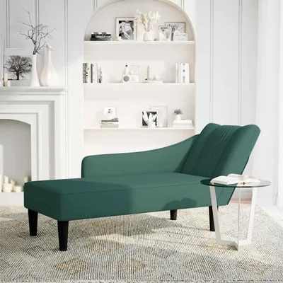 Image de vidaXL Chaise longue avec accoudoir à droite Vert foncé velours