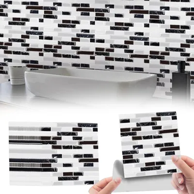 Imagen del producto de Vinilos autoadhesivos para pared, PVC, 48 x 10 cm, diseño de baldosas de 10 x 10 cm, para cocina y baño