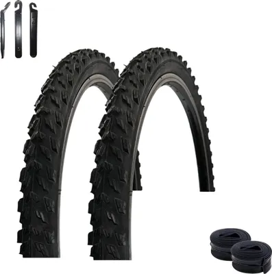 Zdjęcie produktu dla 2 x opony rowerowe VEE Rubber V107 26" czarne 50-559 (26 x 1,95) + 2 x pasujące dętki AV wraz z łyżkami do opon