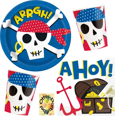Produktbild von Ahoi-Piraten-Party-Set 32tlg. - für 8 Piraten Teller Becher Servietten