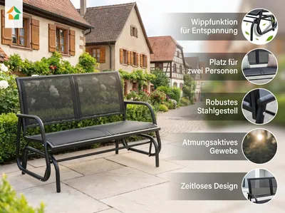 Produktbild von Schaukelbank Gartenbank 2-Sitzer, ca. 120 x 70 x 83 cm – Schwarz