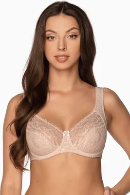 Produktbild von GAIA Damen Büstenhalter Arabela – Soft BH ohne Bügel aus Spitze – Vollschalen BH mit Baumwollfutter – Breite Träger – Seitliches Stützpanel – Hoher Komfort & Halt - Beige D80