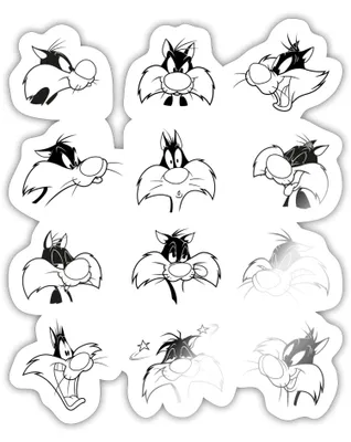 Produktbild von Spreadshirt Looney Tunes Sylvester Charakter Gesichtsausdrücke Sticker Aufkleber, 10 x 10 cm, Weiß glänzend