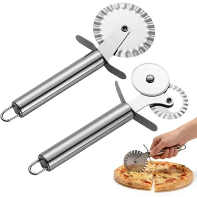 Pizzaschneider-Set 2er, Edelstahl, Pizzaroller, Teigrad