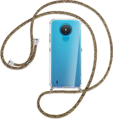 Produktbild von Handykette Backcover-Schutzhülle mit Band (Metall silberfarben) für Nokia 1.4 - braun+beige