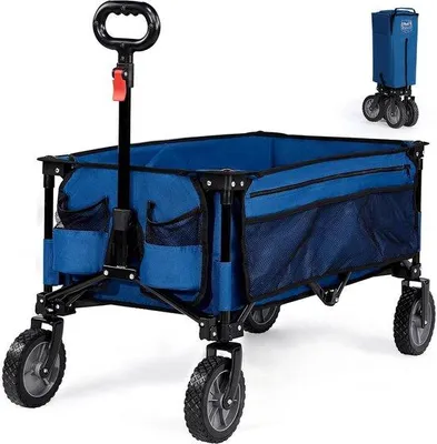 Produktbild von Famanu Bollerwagen Faltbar mit Seitentasche und Becherhalter - Blau