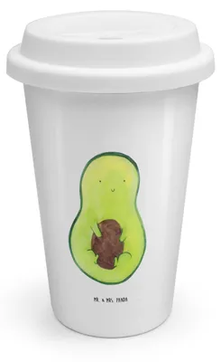 Produktbild von Mr. & Mrs. Panda To Go Becher Avocado Kern - Weiß - Geschenk, Veggie, glücklich, Thermobecher, Avokado, Coffee, Kaffeebecher, Pflanze, ToGo, Isolierbecher