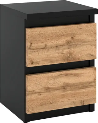 Produktbild von Nachttisch - Nachtschrank - Nachtkommode mit Schubladen Kommode Holz Schubladenschrank für Ihr Schlafzimmer Schwarz Matt / Eiche Wotan B30xH40xT30