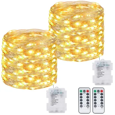 LED-Lichterkette 12 m, 120 warmweiße LEDs, batteriebetrieben, wasserdicht