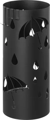 Produktbild von Runder Paraplubak aus Metall mit 4 Haken und Wasserauffangschale 17 x 41 cm (Ø x H) schwarz