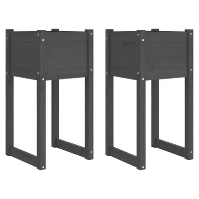 Produktbild von vidaXL Pflanzkübel 2 Stk. Grau 40x40x81 cm Massivholz Kiefer
