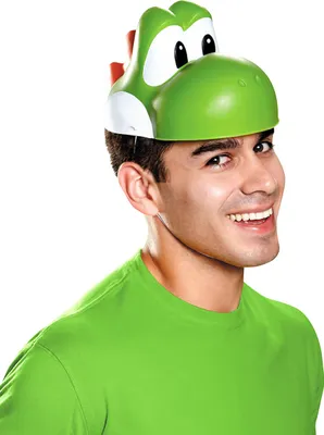 A man wearing a Yoshi mask.