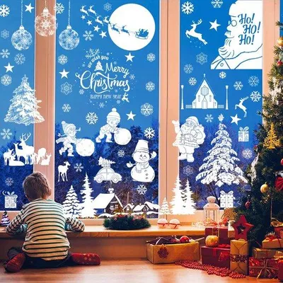 Produktbild von Weihnachtsfensterdeko selbstklebend, PVC, Schnee, Rentier, 9 Blätter