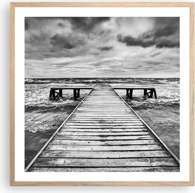 Produktbild von Gerahmtes Poster - Rahmen in heller Eiche - Brücke Meer Welle - 60x60 cm - Wand Bild - Wanddeko - Wandbilder - Wandposter - Bilderrahmen - Bilder - Kunstdruck - Wandbild - P2NAC60x60-3637