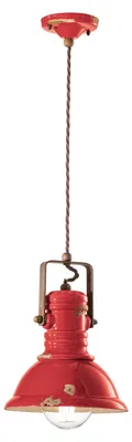 Image de Ferroluce Industrial Lampe à suspendre céramique Ø 23cm rouge clair ronde