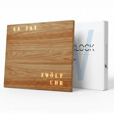 Produktbild von WordClock Jupiter Holz Optik - elegante Wortuhr in Deutsch - LED Wanduhr