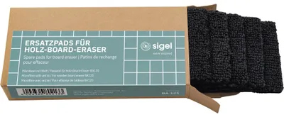 Produktbild von SIGEL BA121 Ersatzpads für Holz-Board-Eraser BA120 - 13 x 6 cm - 5 Stück - waschbar - entfernen schnell und trocken Tinte von Whiteboards und Glas-Magnettafeln