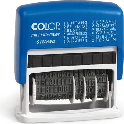 Produktbild von COLOP Datumstempel mit Text Mini-Info-Dater S120/WD selbstfärbend blau rot ohne Logo, 1 St.