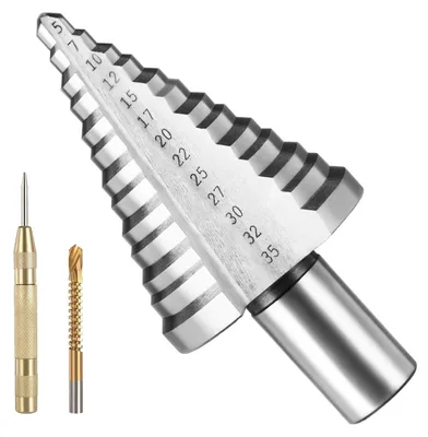 Imagen del producto de Juego de brocas escalonadas HSS, diámetro de 5 a 35 mm, 13 escalones, para metal y madera