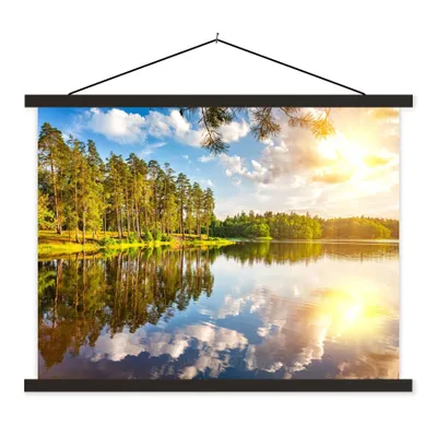 Produktbild von MuchoWow® Textilposter Bäume - Wasser - Sonne 150x113 cm mit schwarzem Rahmen - Wohnzimmer