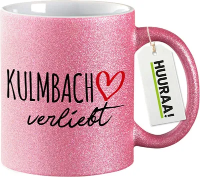 Produktbild von Huuraa Glitzertasse Kulmbach verliebt 330ml Pink Keramik Kaffeebecher Geschenkidee