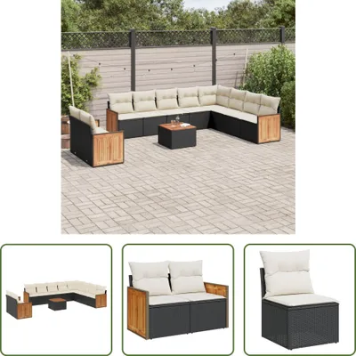 Produktbild von The Living Store 11-tlg. Garten-Sofagarnitur mit Kissen Schwarz Poly Rattan