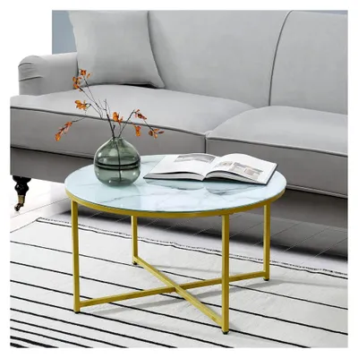 Produktbild von Couchtisch Uppvidinge Beistelltisch 45x80cm Wohnzimmertisch rund Marmor, weiß/Gold