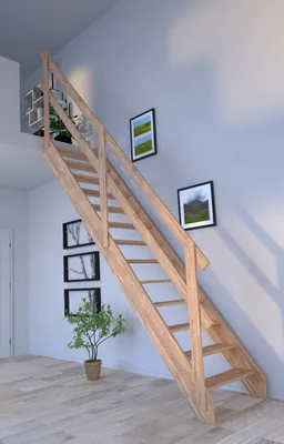 Produktbild von Holztreppe Rhodos in gerader Ausführung-Eiche-Holzgeländer-ohne Setzstufen