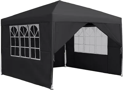 Image de Pavillon 3x3 mètres, pliable. Pavillon de jardin avec 4 panneaux latéraux, imperméable. Tente de jardin avec sac de transport, protection solaire, résistant à l'hiver. Tente de réception, tente de fête, couleur anthracite