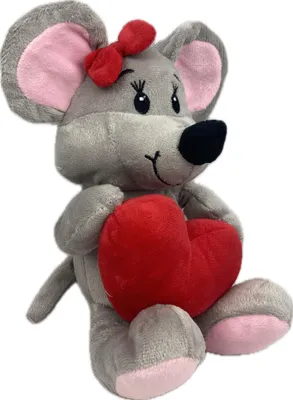 Produktbild von Plüschtier Grau Maus mit rotem Herz 23 cm – Kuscheltier