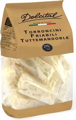 Produktbild von Torroncini mit Mandeln, hart, Torroncini Friabili Tuttemandorle, 130g, weißer Nougat, Dolcital