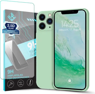 Produktbild von Hülle für Apple iPhone 11 Pro Max mit 9H Displayglas Displayschutz Plus Case Cover Bumper Silikon Softgrip Schutzhülle Farbe: Türkis