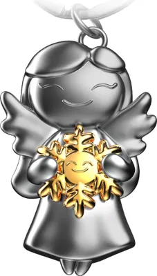 Produktbild von "Star" Schutzengel Schlüsselanhänger - Glücksengel mit Schneeflocke in Gold - Engel Glücksbringer